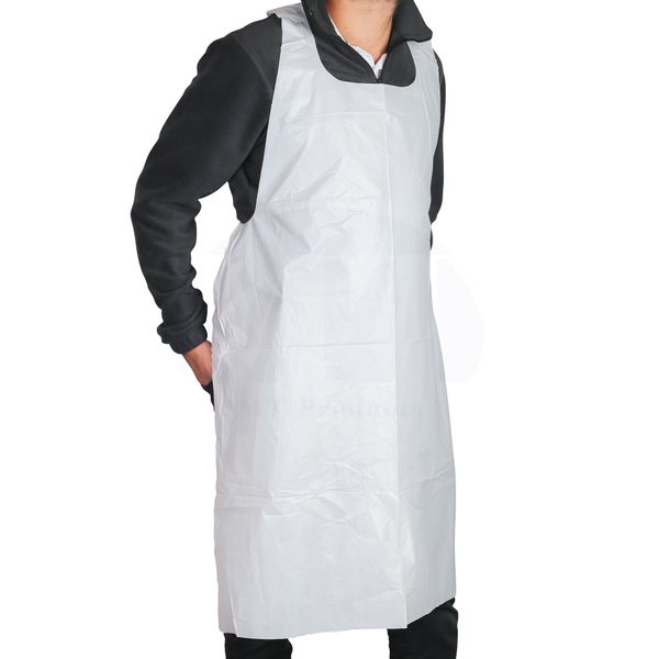 MT Products Disposable White Heavy Weight Plastic/Poly Apron - Bulk Aprons - 46 inches x 28 inches - 2 Mil - White Apron For Cooking and Arts n' Crafts (50 Pieces)