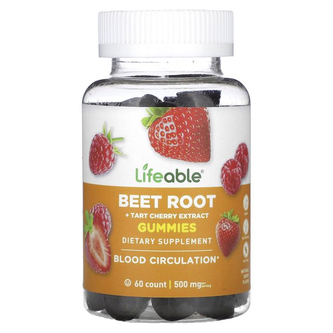 Beet Root + Tart Cherry Extract Gummies, Natural Berry, 500 mg, 60 Gummies (250