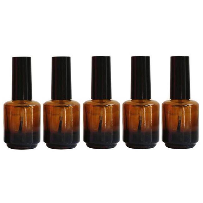 5PCS 15ml Empty Nail Polish Bottles Amber Glass Nail Varnish Bottles with Black Brush Cap Nail Polish Sample Container Vial Jar for Nail Art