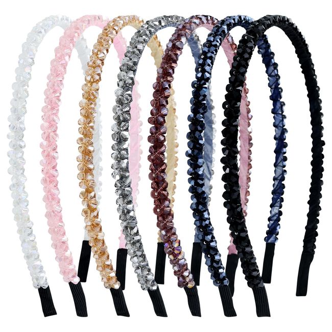 Dizila 7 Pieces Glitter Double-Rowed Crystal Headbands Hair Bands Hoops Accessories for Women Girls
