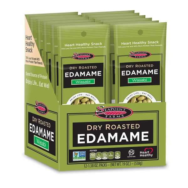 Seapoint Farms Dry Roasted Edamame, Wasabi, Plant Based Protein, Vegan, Gluten-Free, and Non-GMO, Crunchy Snack for Healthy Snacking, 1.58 oz (Pack of 12)