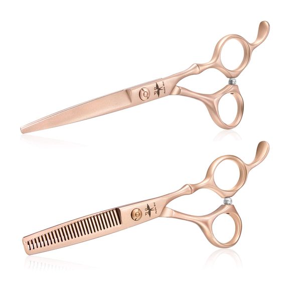 Hair Cutting Scissors Thinning Shear Set Professional Barber 6 inch Texturizing Blending Shear Salon Razor Edge Haircut Styling Kit for Men, Women, and Kids, Japanese Stainless Steel, Rose Gold…