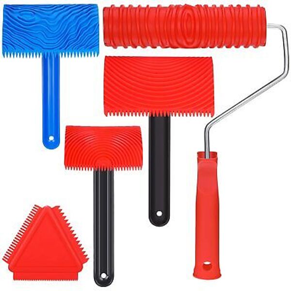 5 Pcs Wood Graining Painting Tool Set DIY Wood Painting Roller with Handle