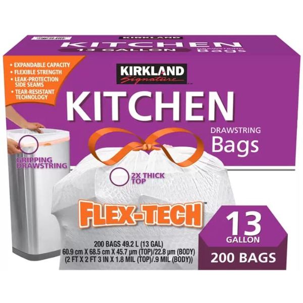 Costco Kirkland Signature Drawstring Trash Bags 49L x 200 + lollol Microfiber Cloth (Trademarked)