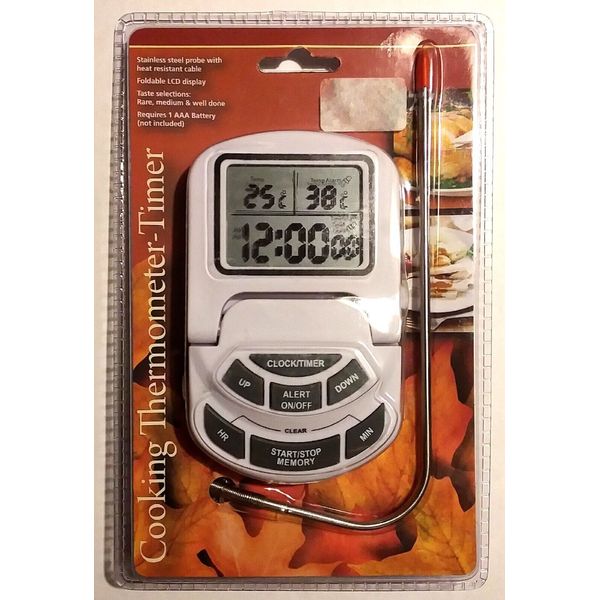 RARE NEW - DIGITAL COOKING  THERMOMETER TIMER C & F BATTERY OPERATED WITH PROBE