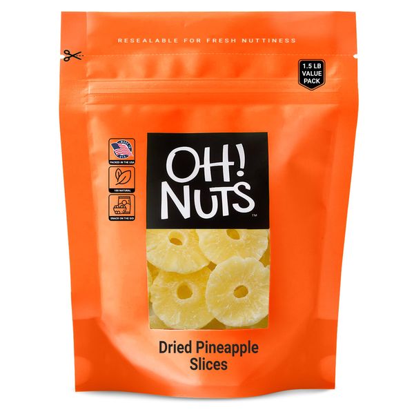 Oh! Nuts Dried Pineapple Rings - 24oz Bulk Bag | Fresh Sweet Dehydrated Tropical Pineapple Slices for Snacking & Baking | High Fiber, Low in Sugar, Sodium & Cholesterol | Fat & Dairy Free…