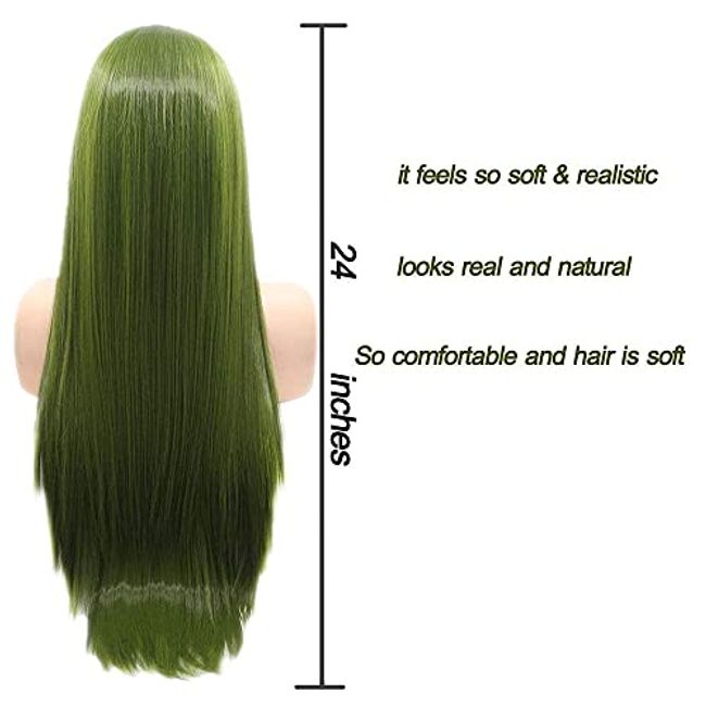 Olive Green Synthetic Lace Wig Long Straight Natural Looking Lace