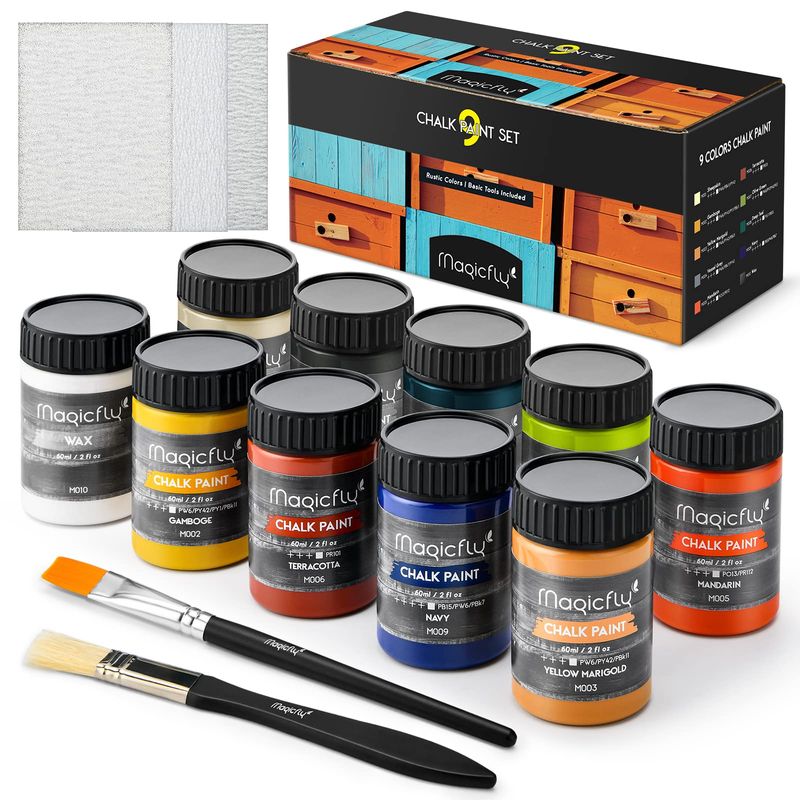 Magicfly 15 Pcs Chalk Furniture Paint Set, 9 Colors Ultra Matte Finish ...