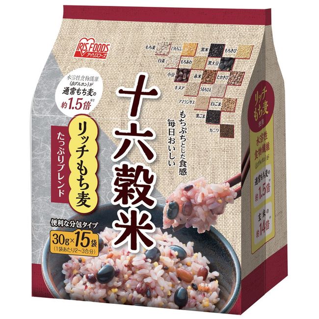 Iris Ohyama Millet Rice, 16 Grain Rice, Individual Packaging, Package Type, Rich Mochi Wheat Blend, 15.9 oz (450 g) (1.1 oz (30 g) x 15 Bags