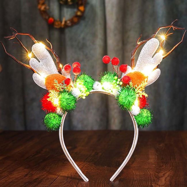 Nicute Light Up Christmas Headbands Xmas Reindeer Hair Hoop Glow Flower Holiday Party Hair Band for Women and Girls (Colorful-4)