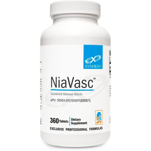 XYMOGEN NiaVasc Niacin 500mg - Sustained-Release Niacin for a Lesser Flushing Effect - Supports The Maintenance of Healthy Blood Lipids (360 Time-Release Tablets)