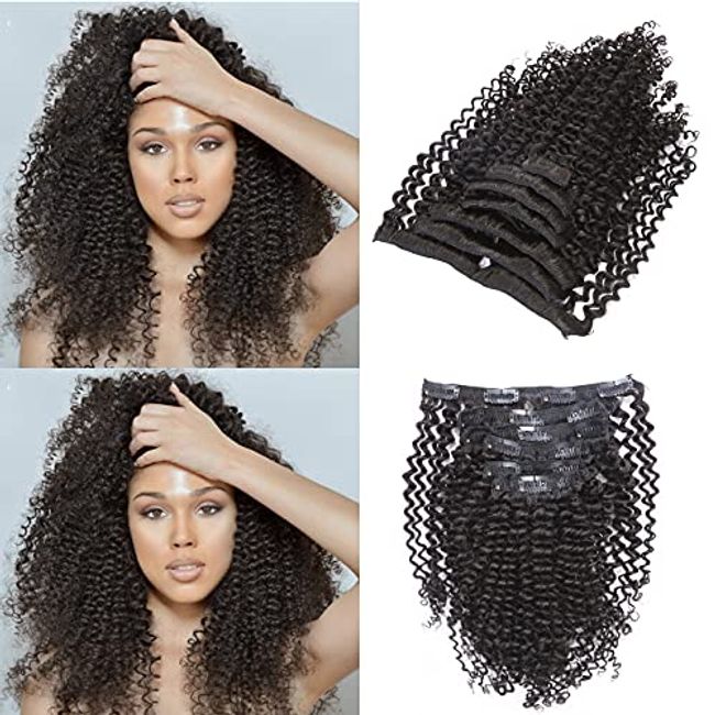 Clips in Hair Weft Human Hair Extensions Clips on Remy Hair Afro