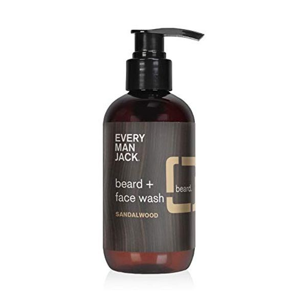 Every Man Jack Beard + Face Wash - Subtle Fragrance - Deep Cleans, Conditions, and Softens Your Beard and Skin Underneath - Naturally Derived with Aloe and Coconut - 6.7-ounce (Sandalwood, 1 Pack)