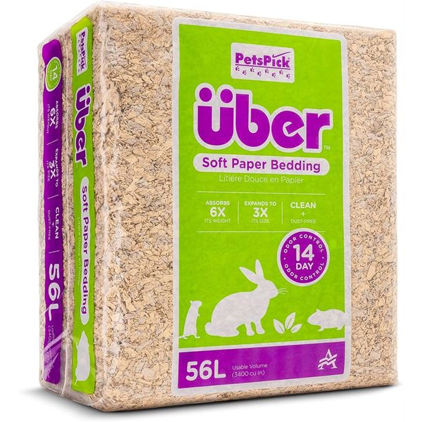 PetsPick Uber Soft Paper Pet Bedding for Small Animals, Natural 56L