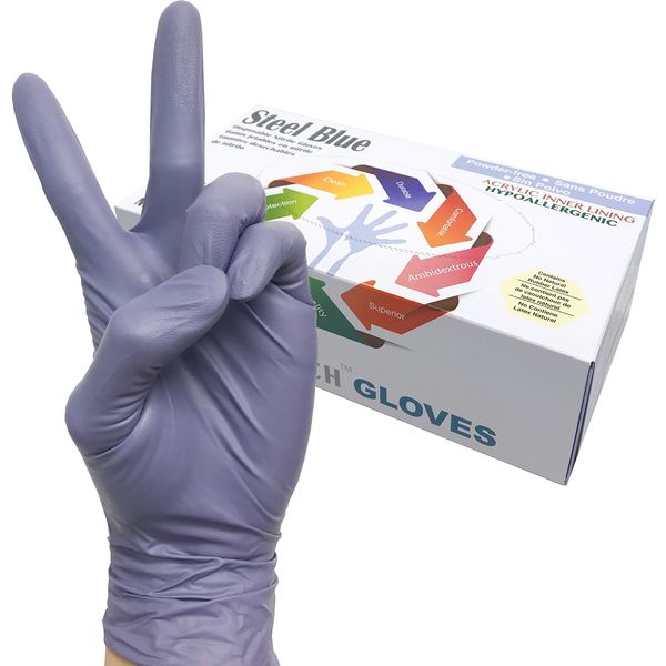 Infi-Touch Disposable Gloves , Steel Blue Heavy Duty Nitrile Gloves, 9.5" Length, Powder Free, 6 Mil Thickness , X-Large , Pack of 100