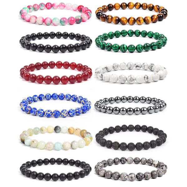 BOMAIL 12Pcs Natural Semi-Precious Gemstones Bracelets -8mm Round Beaded Bracelets for Men Women Reiki Healing Crystals Beads Stretch Bracelet