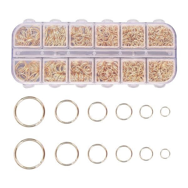 1200pcs Metal Open Jump Rings, 4-10mm Mixed Size Gold Plated Round Ring Connectors for DIY Jewelry Making Supplies Findings and Necklace Repair