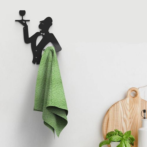 Pierre - Kitchen Towel Holder in a French Wine Waiter Design. Black Towel Hook - Hand Towel Holder for Bathroom & Kitchen - Heavy Duty Shower Hook - Service Waiter Design