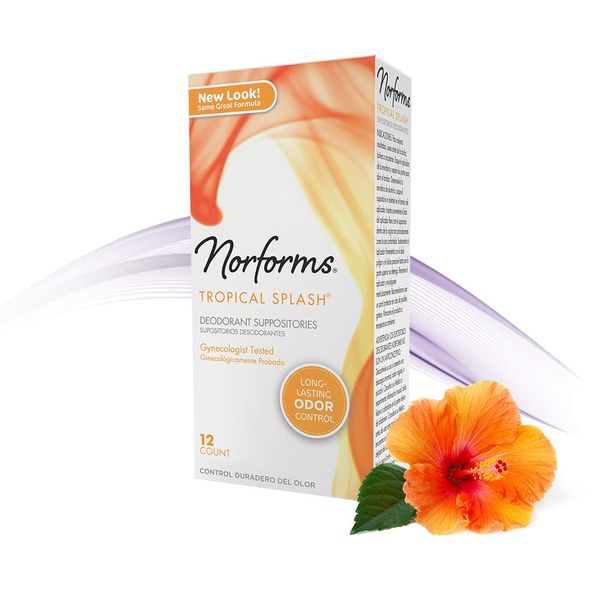 Norforms Feminine Deodorant Suppositories | Long Lasting Odor Control | Tropical Splash | 12 Count | Pack of 3