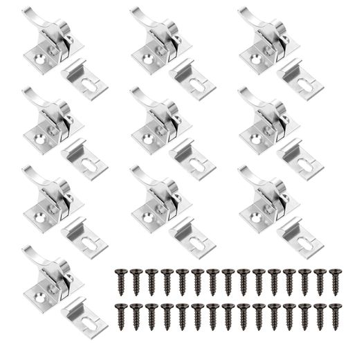 10 Pcs Brass Heavy Duty Cabinet Door Latch Closets Door Elbow Latch Cabinet Latch with Mounting Screws Hardware for Bedroom Bathroom Window Catch (Silver)