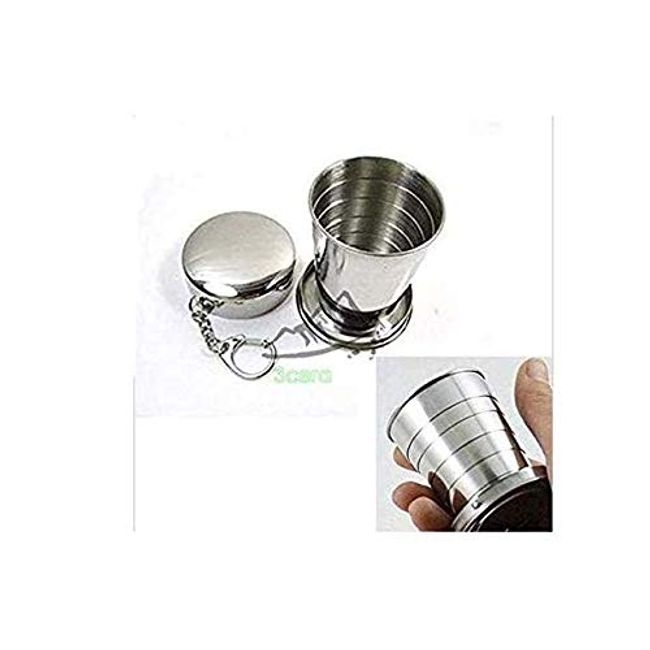 Collapsible Cup Outdoor Shot Glass Keychain Camping Folding Metal