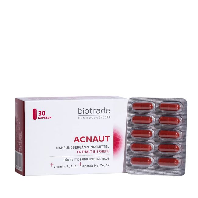 Acnaut Supplements, 30 Pills Best For Blemished Oily Skin For Clear And Glowing Complexion with Brewer's yeast by Biotrade,