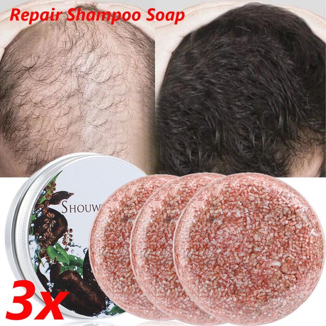 3PCS Natural Polygonum Hair Darkening Shampoo Bar Dark Gray Hair Reverse Soap US