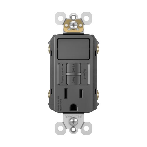 Legrand radiant 1597SWTTRBKCCD4 15 Amp Combination GFCI Self Test Tamper-Resistant Decorator Outlet with Single Pole Light Switch, Black (1 Count)