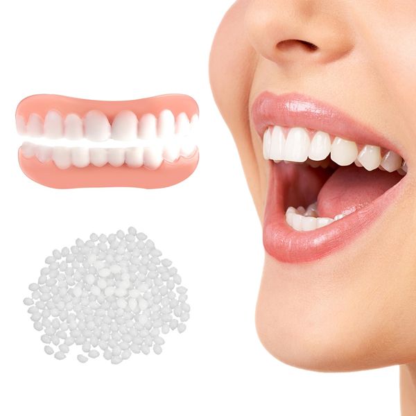 1 Pair Soft Denture Reline Kit, Dentures False Teeth Set for Adults, Snap on Veneers Teeth Upper & Lower, Ultra Thin Flex Design, Silicone Smile Enhancers for Gap & Stain Concealment Easy Application