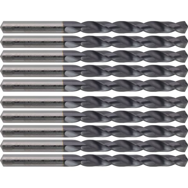 10 pcs Solid Carbide Drill Bits, Jobber Length, 3/16" Drill Diameter, 118° Point Angle, TiAlN Coated