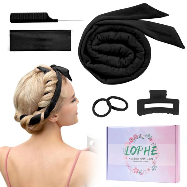 LOPHE Heatless Curlers Headband, No Heat Hair Wave Curls for Sleeping, Overnight Heatless Hair Curling Set with Hair Clip Styling Tools, Soft Velour Heatless Curling Rod Headband for Long Medium Hair