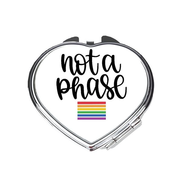 Not a phrase (rainbow stripes) LGBT pride statement compact pocket mirror - silver heart shape
