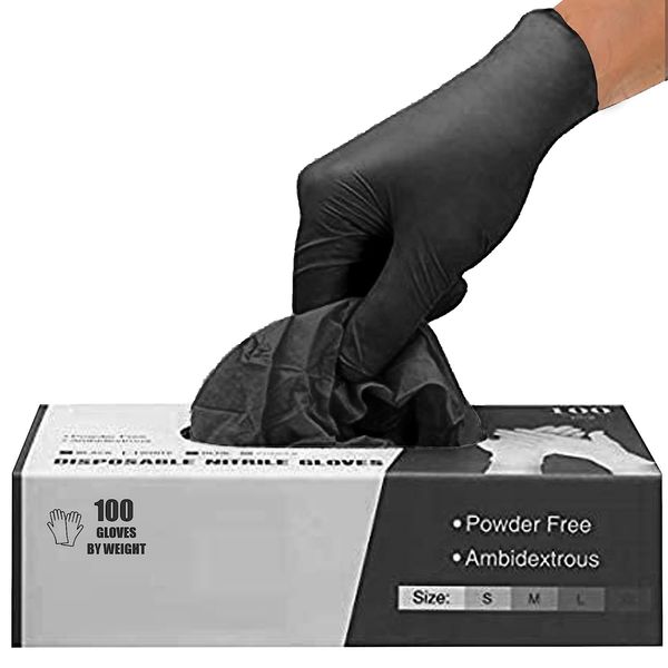 Black Nitrile Disposable Gloves - Latex-Free, Powder-Free, Pack of 100, Strong and Puncture-Resistant, Medical, Food Handling, Tatoo Barber Shop Gloves (Medium)