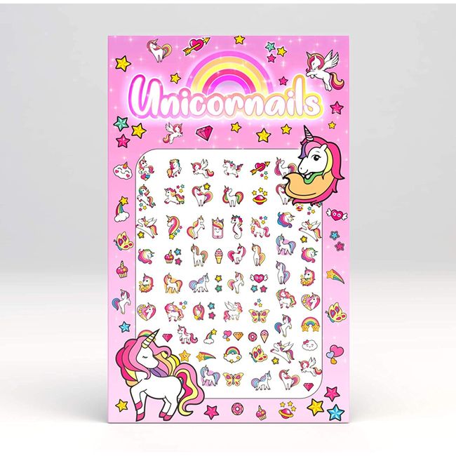 Unicorn Nails Stickers Rainbows Hearts Stars Cupcakes Cute Kids Fake Art Finger for Girls 6+ Years Decal kit Transfer Set Birthday Party Bags Children Stocking Filler Gift