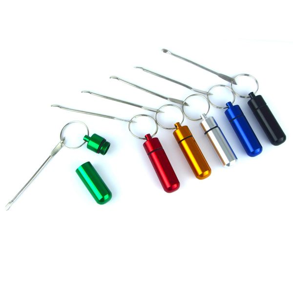 Aluminium Pill Case with Mini Spoon Keyring Key Holder Colours Available (Black)
