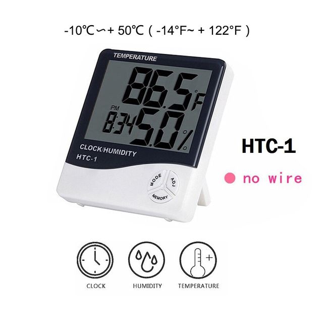 HTC-1 Digital LCD Hygrometer Thermometer Indoor Room Desktop Wall Mounted Temperature  Humidity Meter Gauge with Alarm Clock - AliExpress