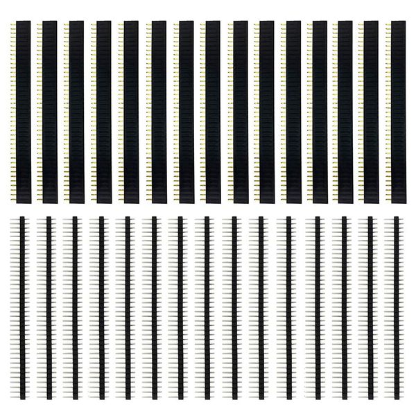 KeeYees Straight Pin Header Strip Pin Socket 40 Pin Single Row 2.54mm Pitch Female Pin Male Pin 30pcs 15 Sets