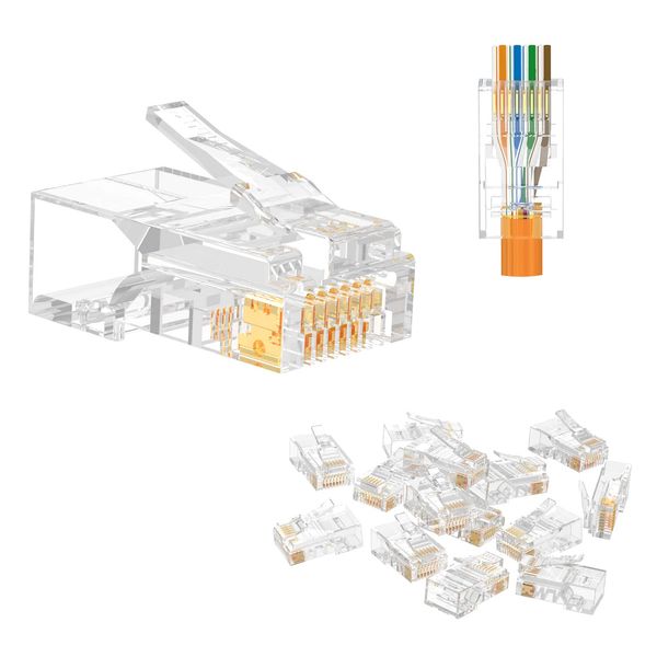 VCE RJ45 Stecker Cat5E Netzwerkstecker für Cat5E Cat5 Verlegekabel Pass Through RJ45 Crimpstecker Gerade 50 Stück