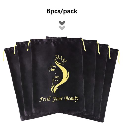 AIHOPESTO Silk Satin Bags Hair Packaging Bags For Bundles Soft Silk Satin Pouches with Drawstring Wigs Bags Hair Tools Storage Bags for Home and Salon Use (6 PCS Black)