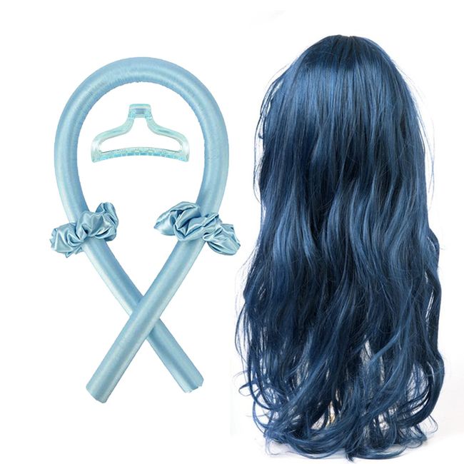 【Phantasy】Heatless Curls Band mit Haarnadel ,Lockenwickler über Nacht DIY Haare Locken Ohne Hitze Frisurenset ,für langes mittleres Haar (Blau-2)