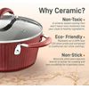 NutriChef Cooking Pot with Lid - Non-Stick High-Qualified, 2.1 Quart - Red