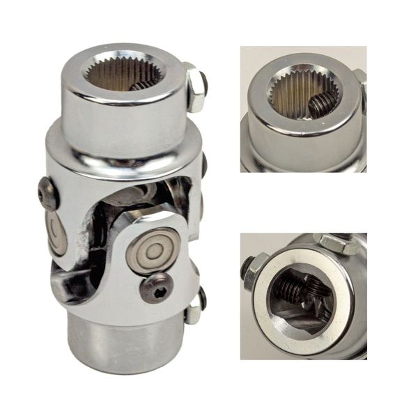 3/4" 36 Spline X 3/4" DD Steering Universal Joint Chrome Single U Joint Shaft