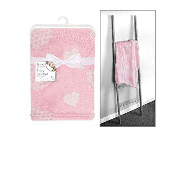 First Steps Pink Baby Blanket 75X100CM Heart Design