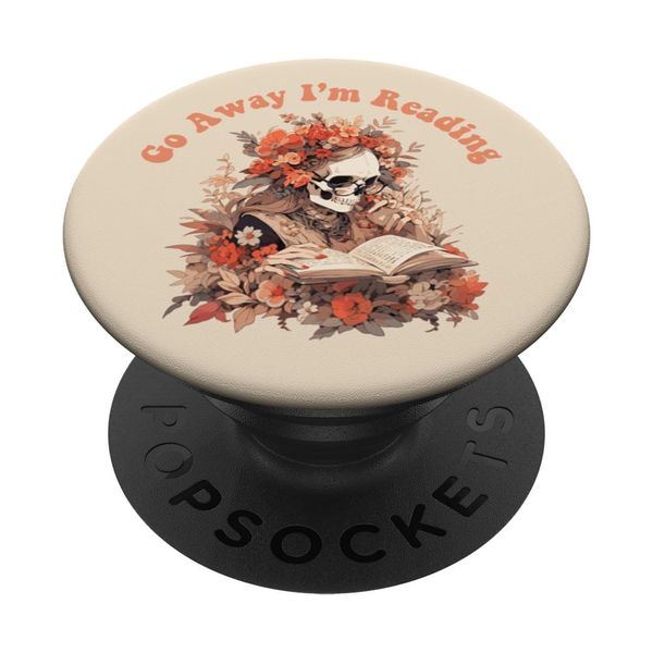 Bookish Funny Skeleton Gothic Goth Book Reading Lover Beige PopSockets Adhesive PopGrip