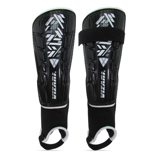 Vizari Malaga Soccer Shin Guards - Breathable & Lightweight Soccer Shin Pads with Ankle Protection - Reduces Shocks & Injuries - Adults, Youth & Kids Soccer Shin Guards | Black | Small