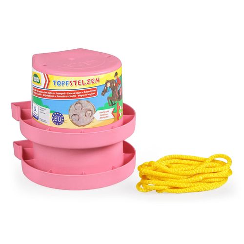 Lena 61412 Horseshoe Stilts, Pot Stilts Hooves, Running Cans Approx. 13 cm, Children's Pot Stilts for Balance Practice, Cup Stilts Plain Colour, Bucket Stilts in Pink, Running Dolls for Children from