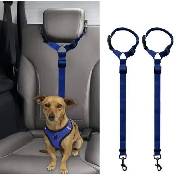 2 In 1 Pet Car Seat Belt Nylon BLUE Leash Backseat Safety Belt Adjustable