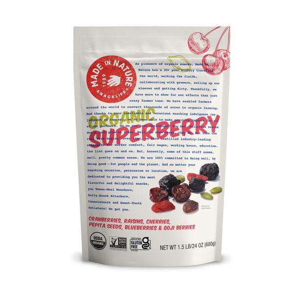 Made In Nature Superberry Fruit Fusion, 24 oz - Organic Fruit and Nut Trail Mix