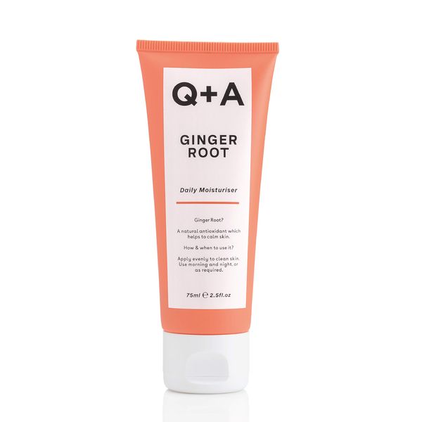 Q+A Ginger Root Daily Moisturiser. Un idratante viso calmante ricco di antiossidanti. 75ml/2.5fl.oz