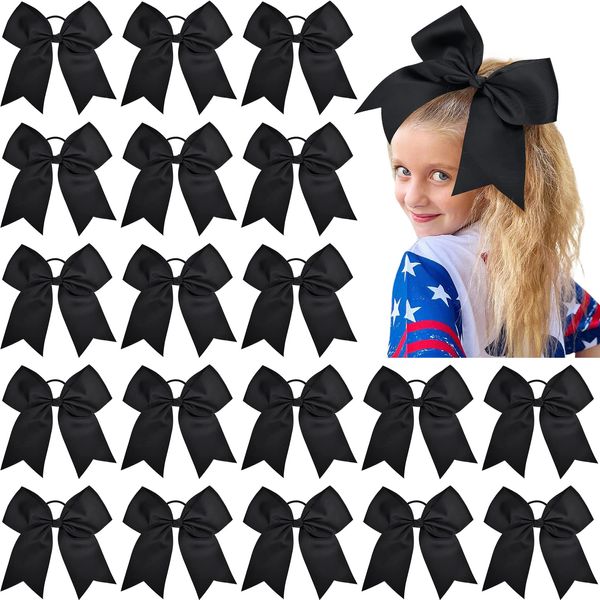 18PCS 8" Large Cheer Bow Black Ponytail Holder Elastic Band Hair Ties Hair Bow Accessories for Cheerleading Teen Girls High School College Softball Competition Sports